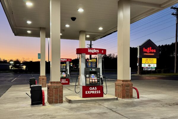 Gas pumps at a fuel station