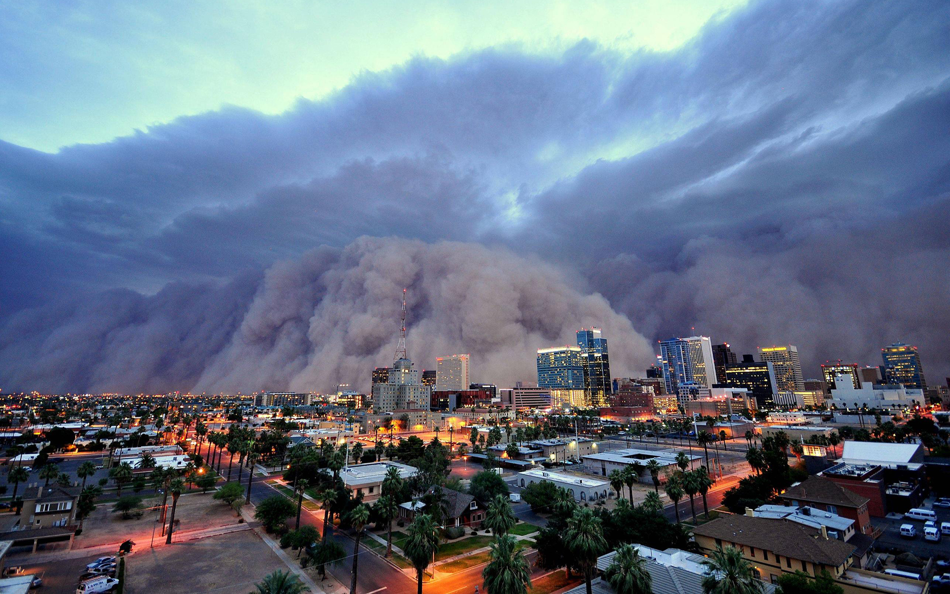 Storm clouds build over the desert