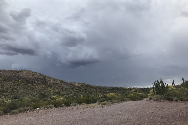 A thunderstorm with lightning over southern Arizona
