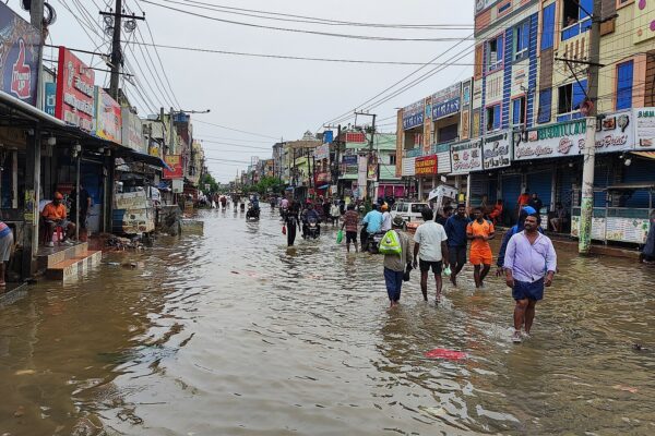 Floodwater over a road