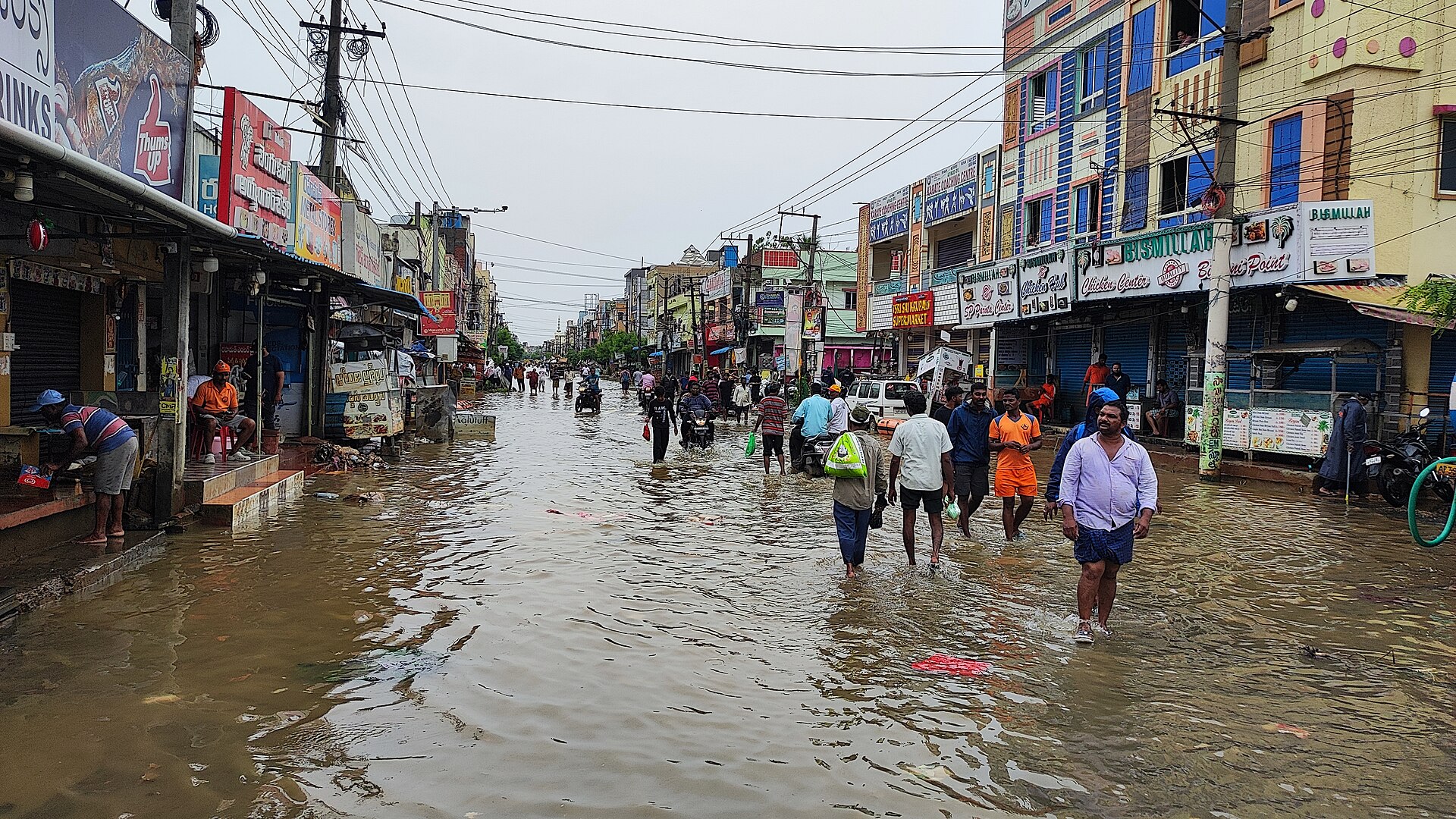 Floodwater over a road