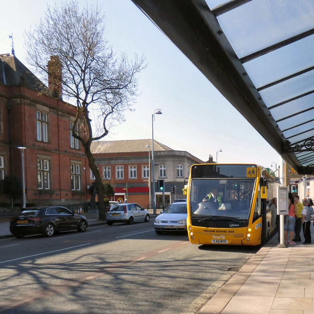 A yellow school bus