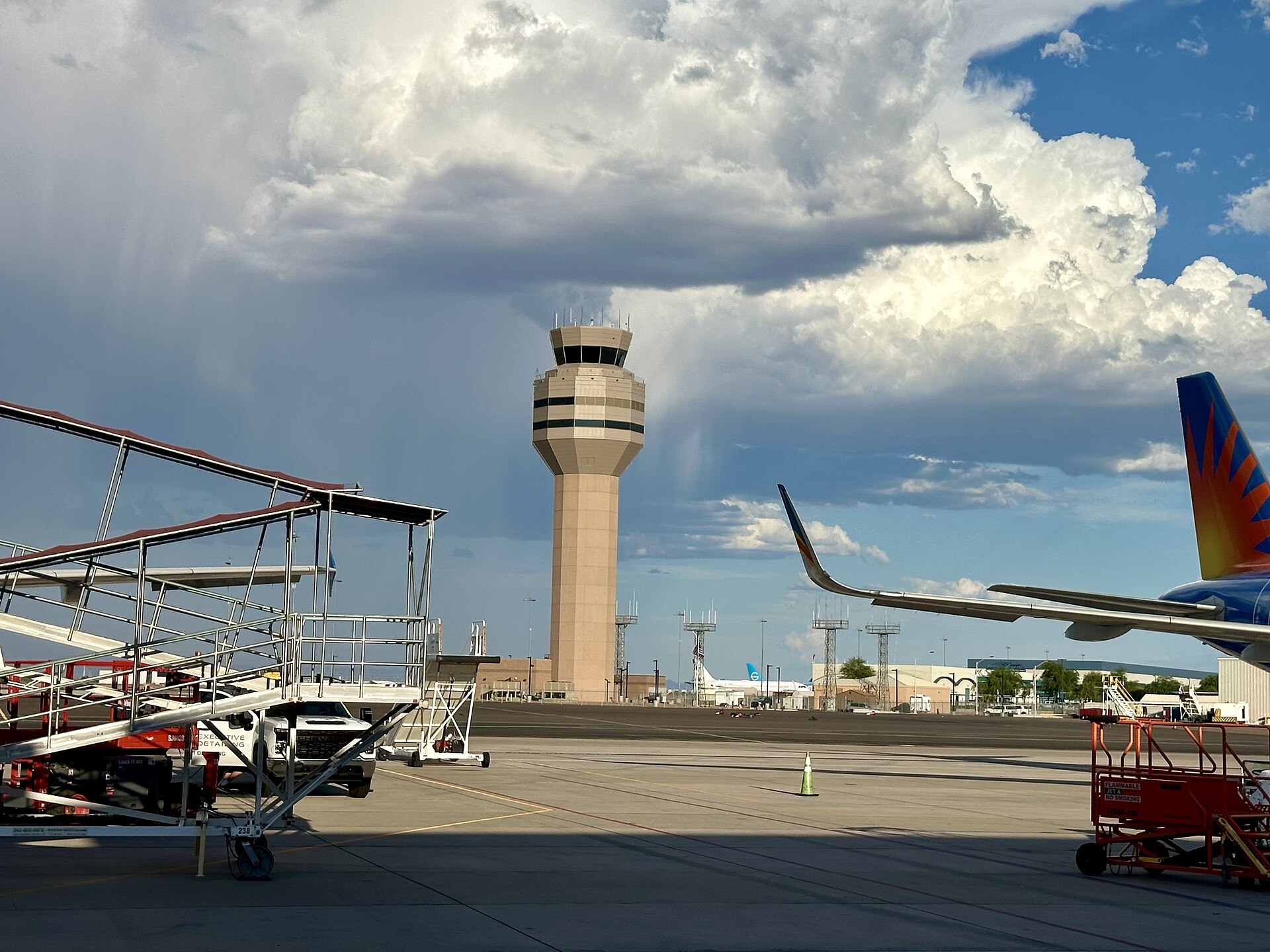 The control tower at Phoenix-Mesa Gateway Airport, next to the new training center