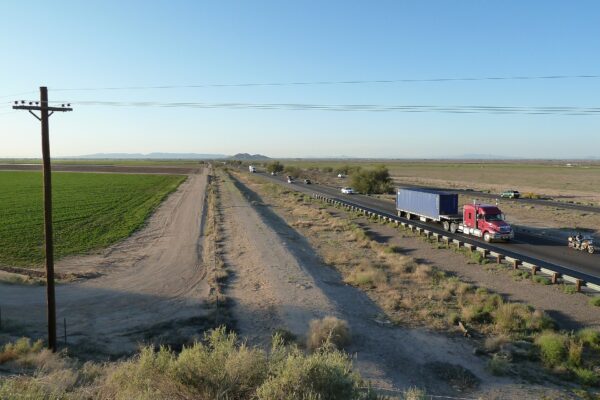 Interstate 10 on the Gila River Indian Community, with South Mountain on the horizon