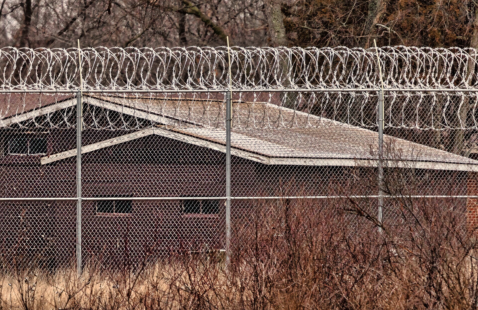 Razor wire on a prison fence