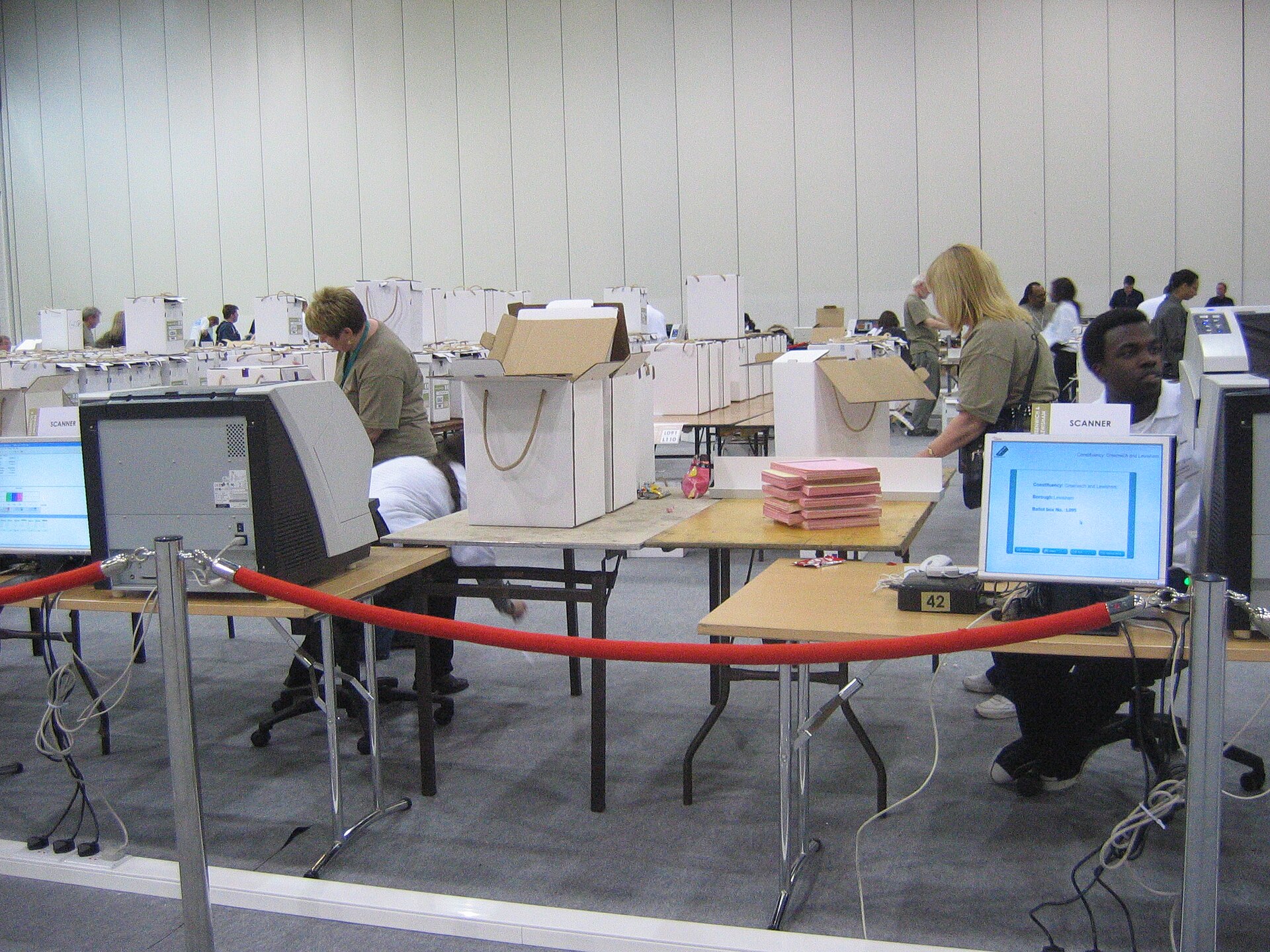 A ballot scanner at work