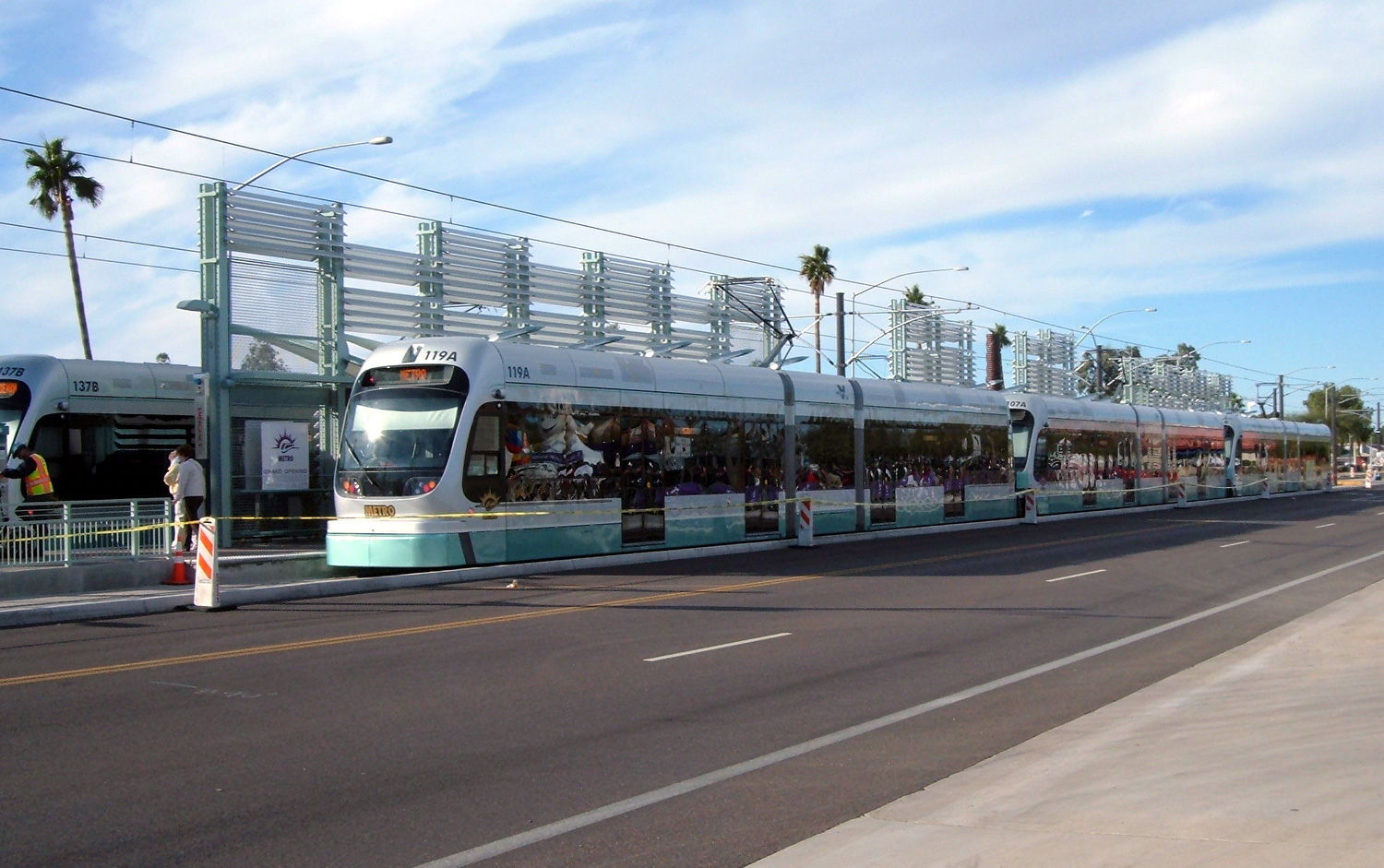A Valley Metro light rail station on Main Street in Mesa