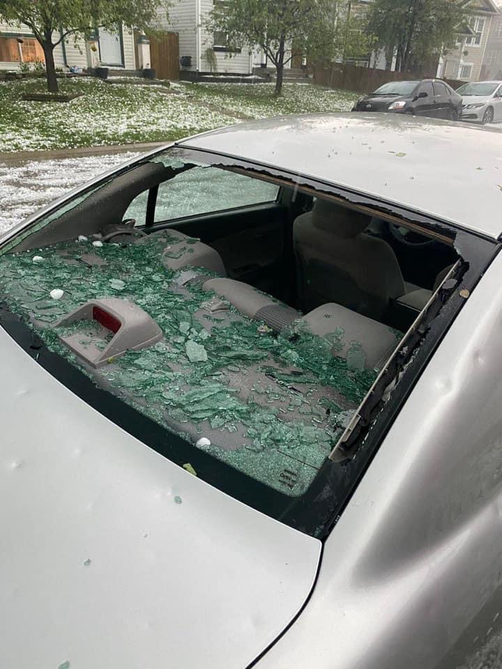 Hail damage on a car