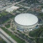 Aerial view of the domed Tropicana Field stadium in St. Petersburg, Florida
