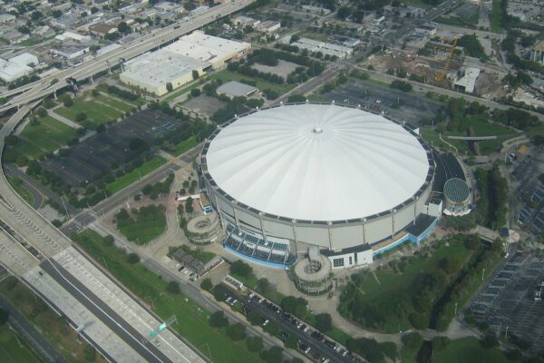 Aerial view of the domed Tropicana Field stadium in St. Petersburg, Florida