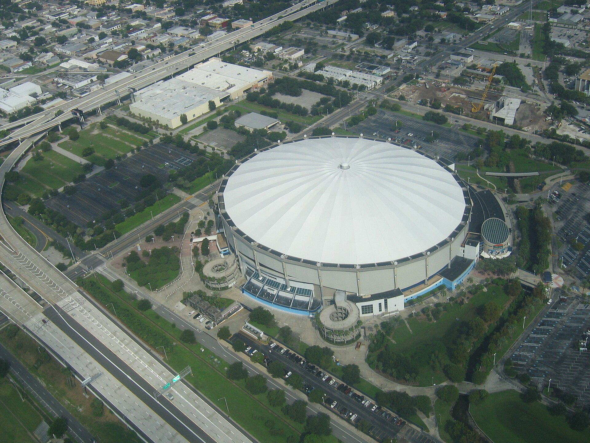 Aerial view of the domed Tropicana Field stadium in St. Petersburg, Florida
