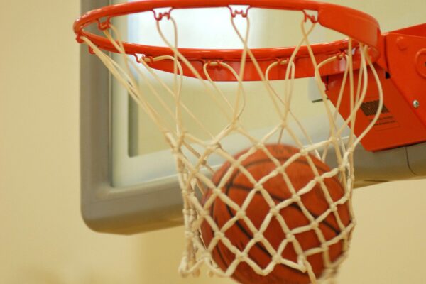 A basketball on a court