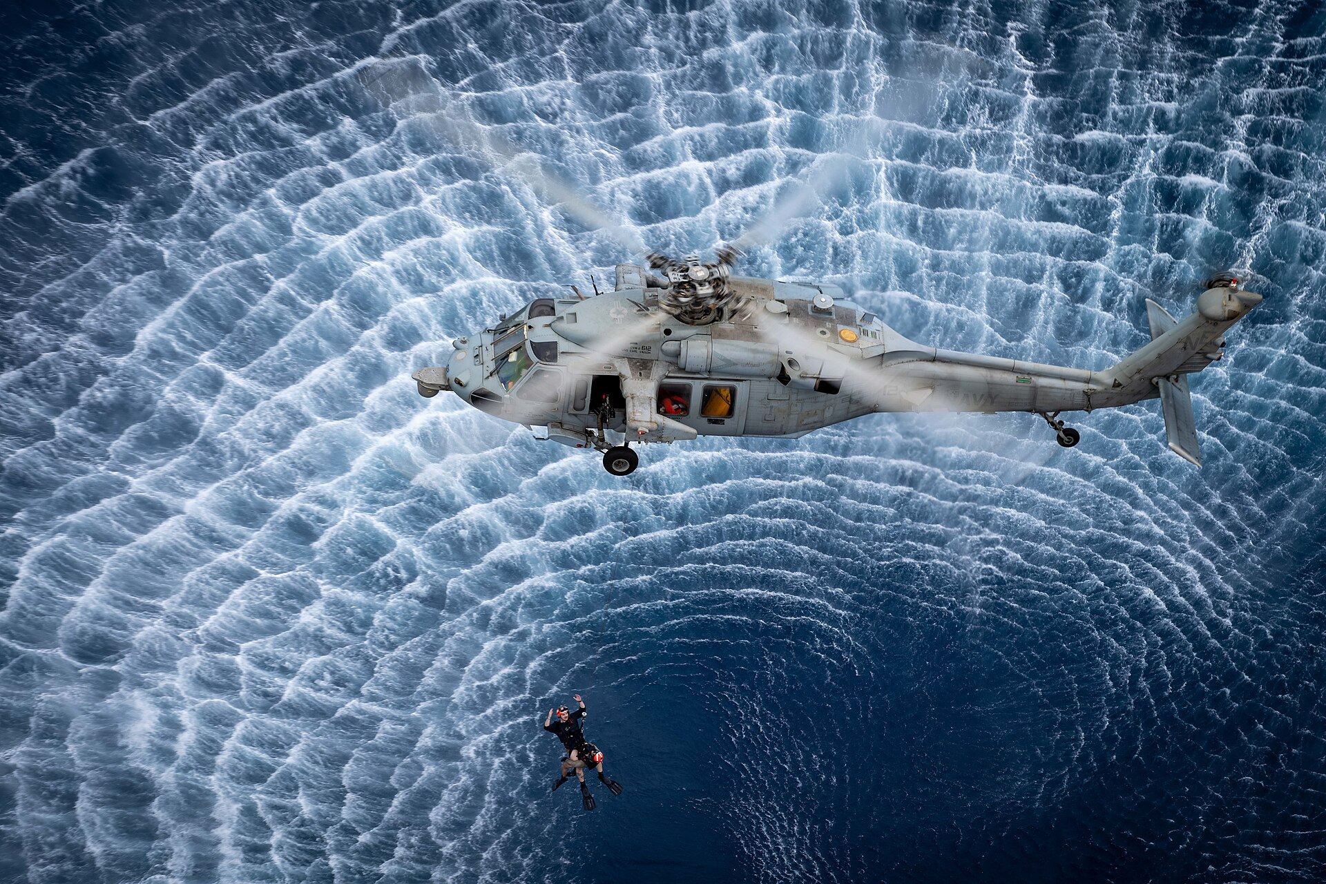 A helicopter in flight